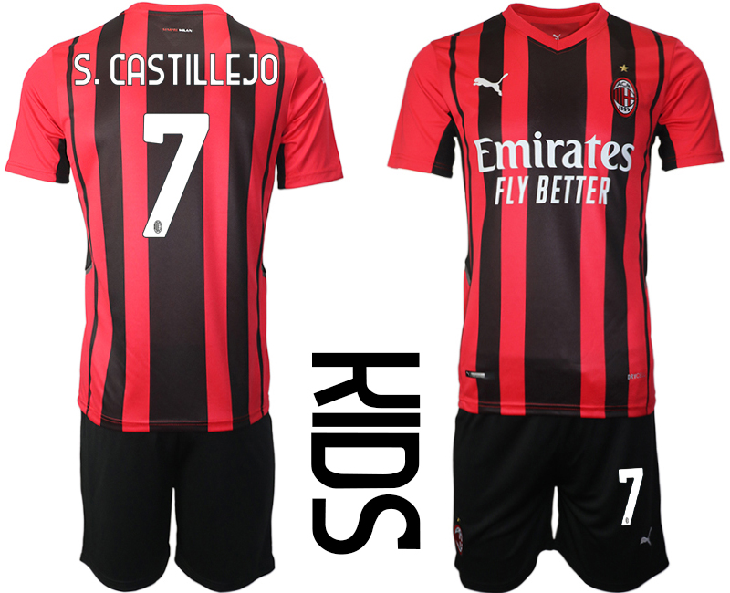 Youth 2021-2022 Club AC milan home red #7 Soccer Jerseys